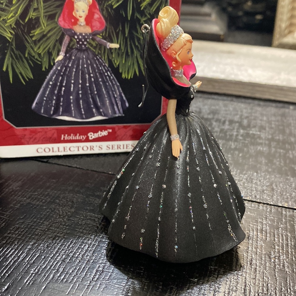 Vintage 1998 Hallmark Keepsake Holiday Barbie Ornament in Black with Pink Hood! - Picture 4 of 10